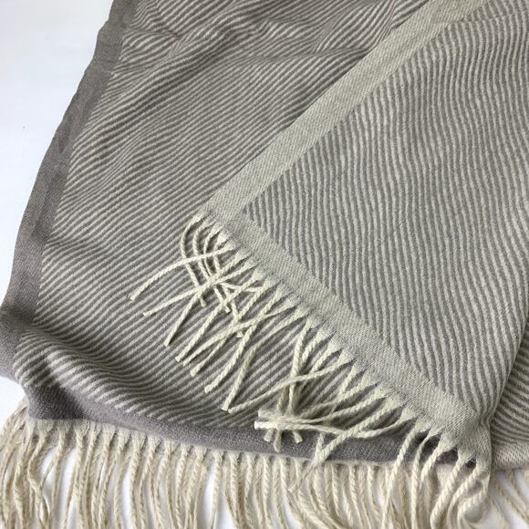 100% Cashmere Pashmina scarf *New* tan cream taupe pinstripe, beautiful soft - Picture 8 of 12